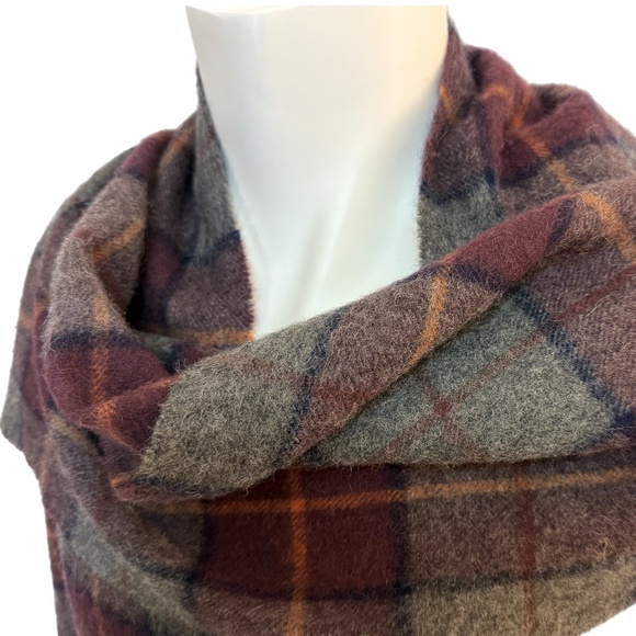 Plaid Wool Scarf – Grey, Burgundy & Rust Check - 12.5″ x 66″ - Picture 5 of 11